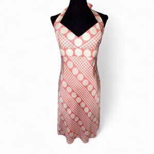 Laundry by Shelli Segal Retro Pink Polka dot 100% Silk Halter Fit & Flare Dress